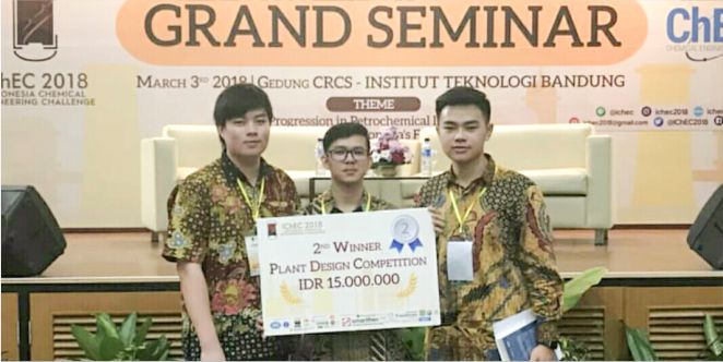 Mahasiswa Teknik Kimia Unpar meraih Juara di Plant Design