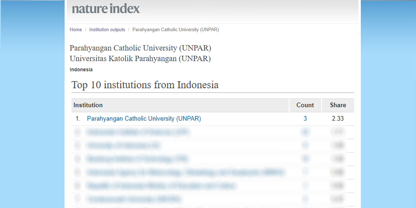 Unpar Duduki Peringkat Pertama Nature Index di Indonesia