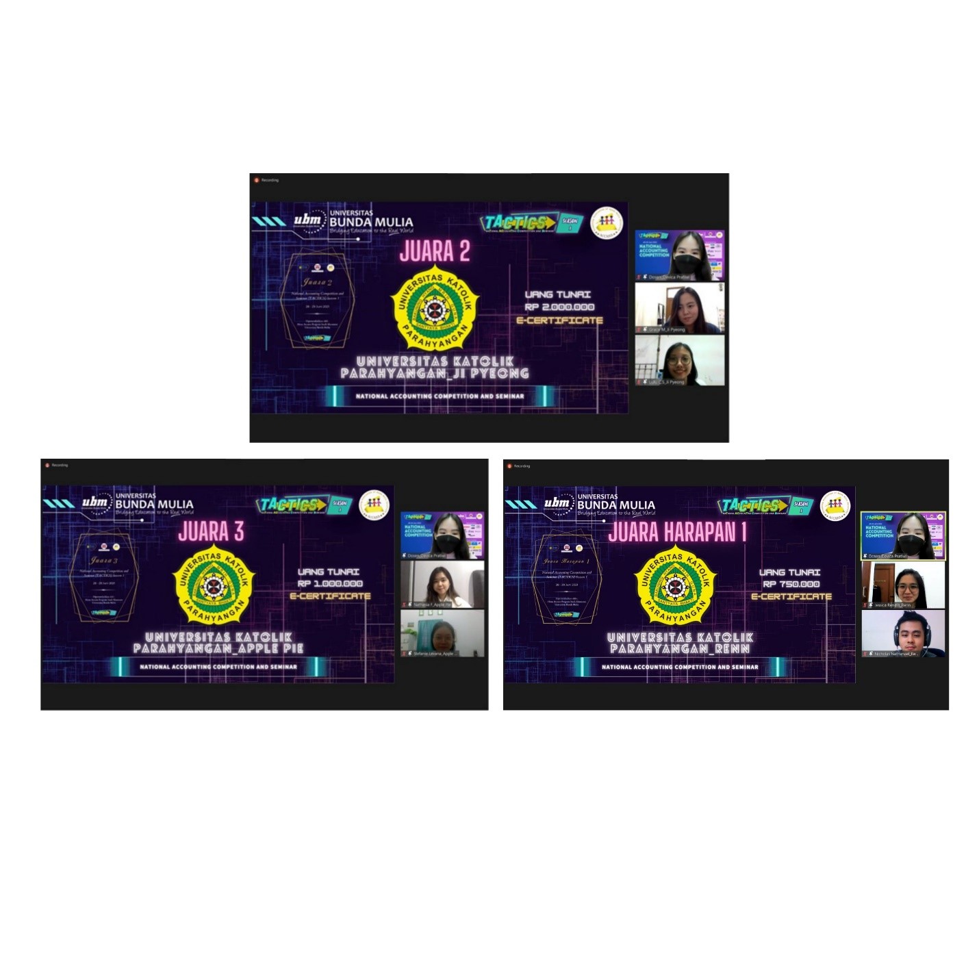 Tim Akuntansi UNPAR Sabet Tiga Penghargaan National Accounting Competition and Seminar 2021