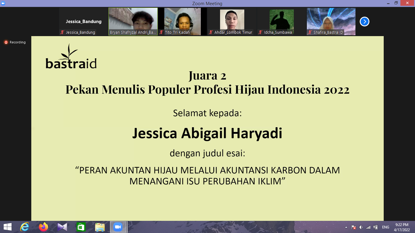 Prestasi Mahasiswa UNPAR Menulis Populer Profesi Hijau Indonesia 2022